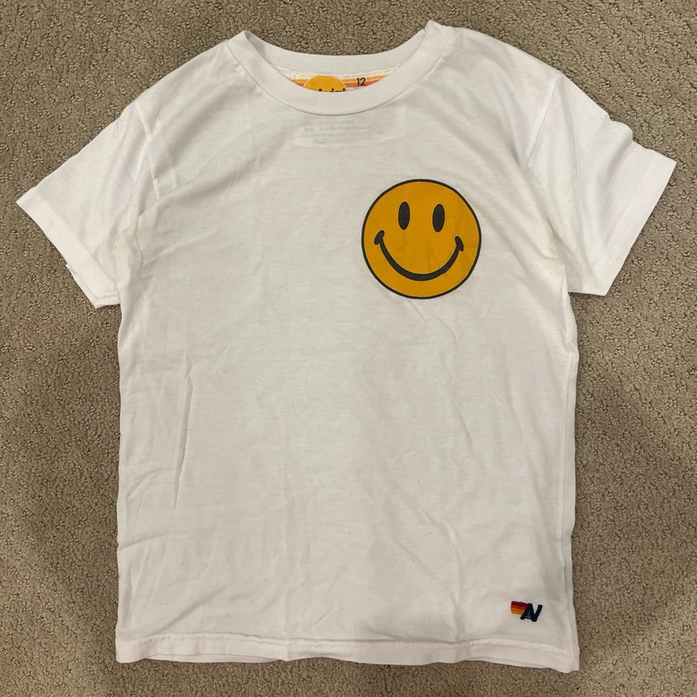 Aviator Nation White Tee with Yellow Smiley